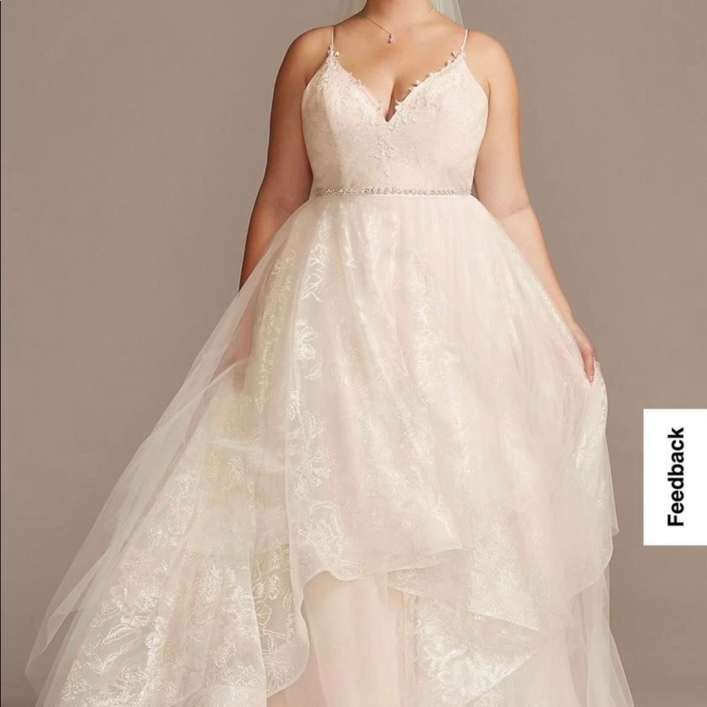 David’s Bridal Floral and Tulle Layered Plus Size Wedding Dress - Picture 2 of 5